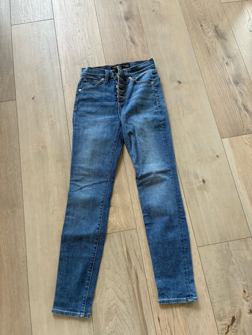 Veronica Beard High-Rise Button-Fly Blue Jeans